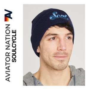 NWOT Aviator Nation x Soulcycle Patch Blue Beanie Unisex